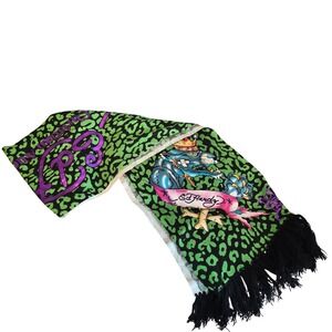 Ed Hardy Christian Audigier Scarf Neon Green Leopard Panther Purple Foil Y2K